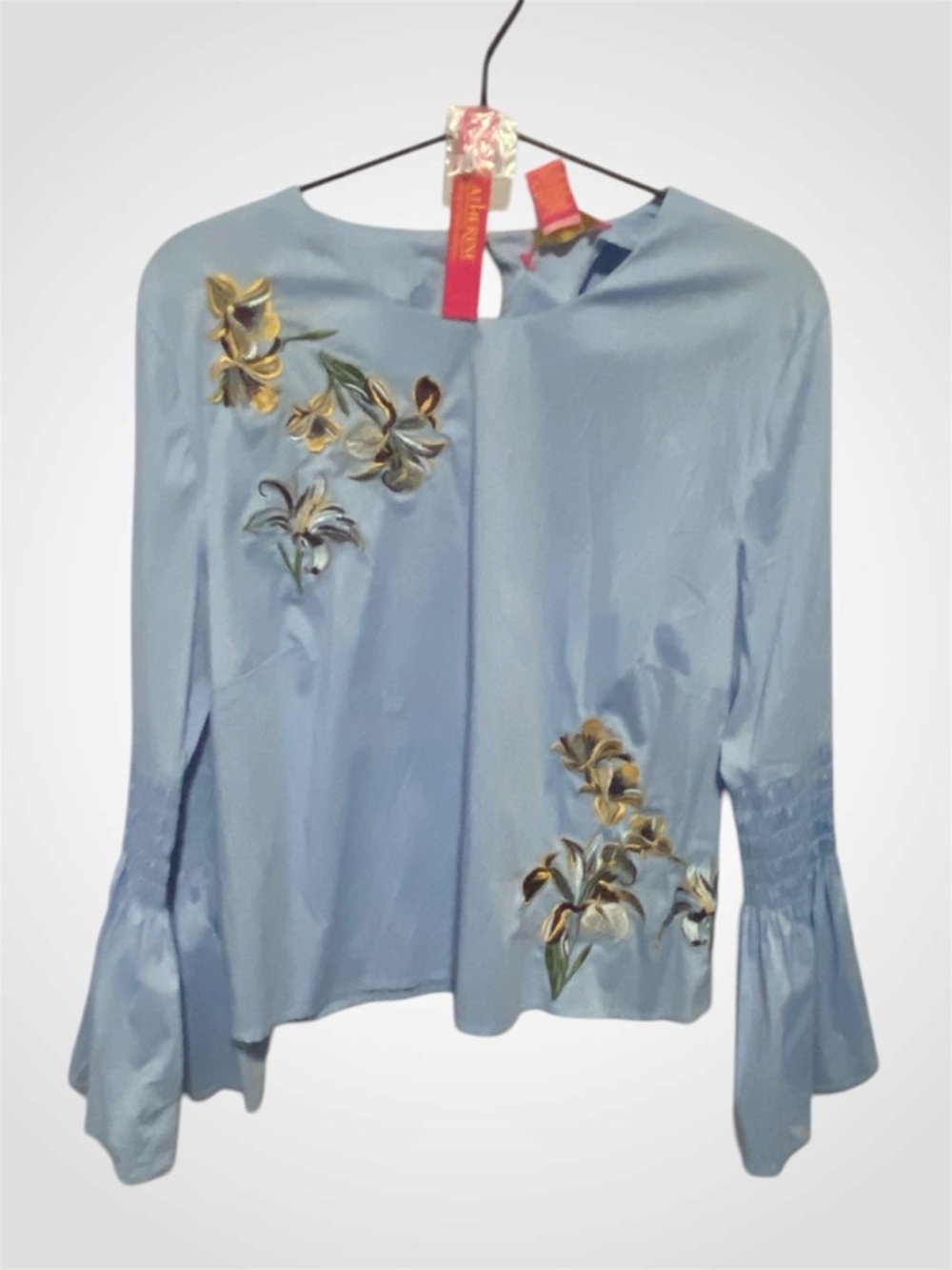 Catherine Malandrino Light Blue Floral Embroidered Blouse